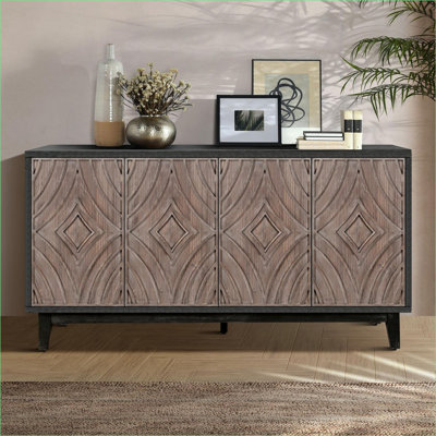 Cabinets | 60 Inch Sideboard Buffet Storage Cabinet, 4 Doors 2 Shelves, Solid Wood Legs, Black Vintage Finish | Walnut Brown | Traditional