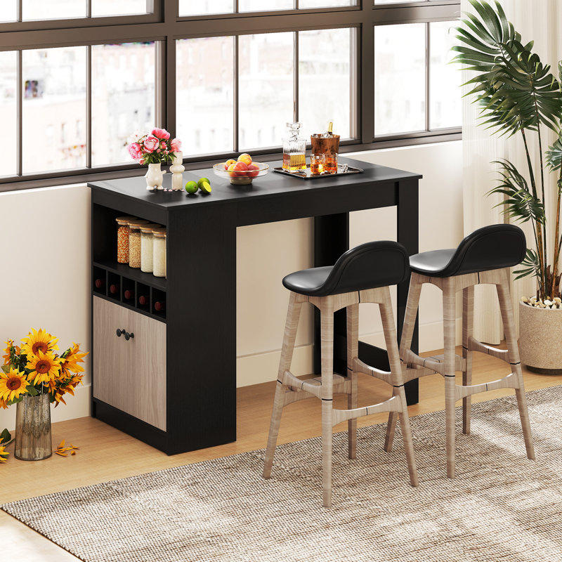 Table de bar 48 po avec armoire de rangement et support à vin