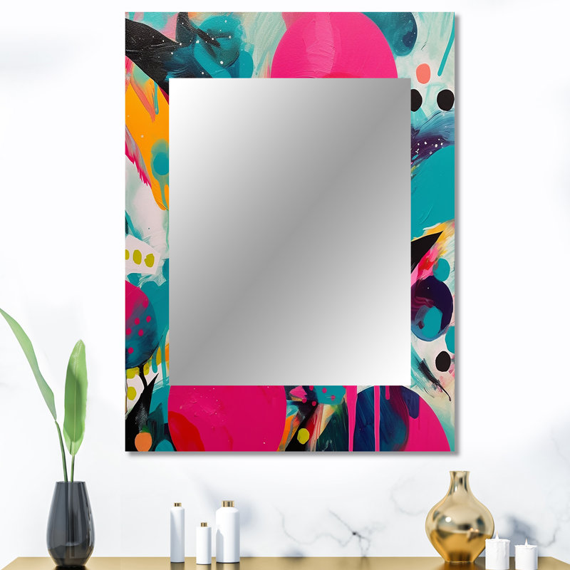 Pink and Turquoise Abstract Enigma I - Abstract Unique Wall Mirror Decor, Modern Large Mirror, Printed Metal Art, 40" x 30"