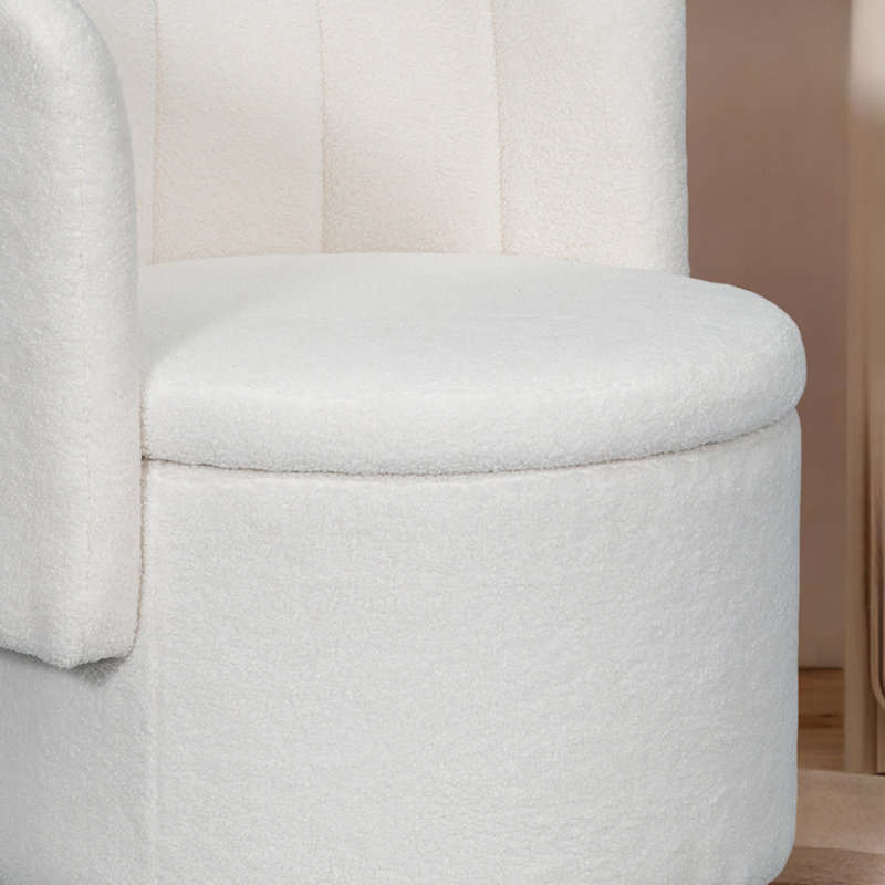 Upholstered Barrel Chair,Modern Swivel Accent Chair With Storage Space, Beige Boucle