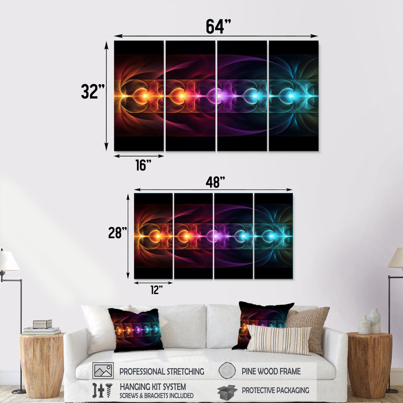 Chakra, premier mouvement méditation - art mural géométrique 4 pièces, H 28 po x l 48 po