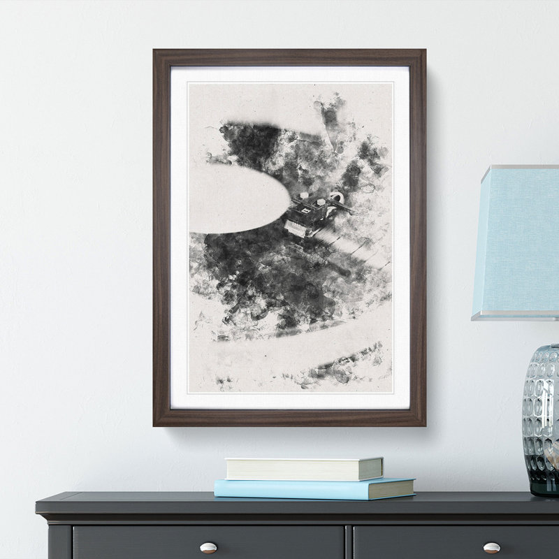 Vinyl Record Player - Single Picture Frame Print on MDF, 33cm H x 24cm W x 2cm D, Walnut Framed