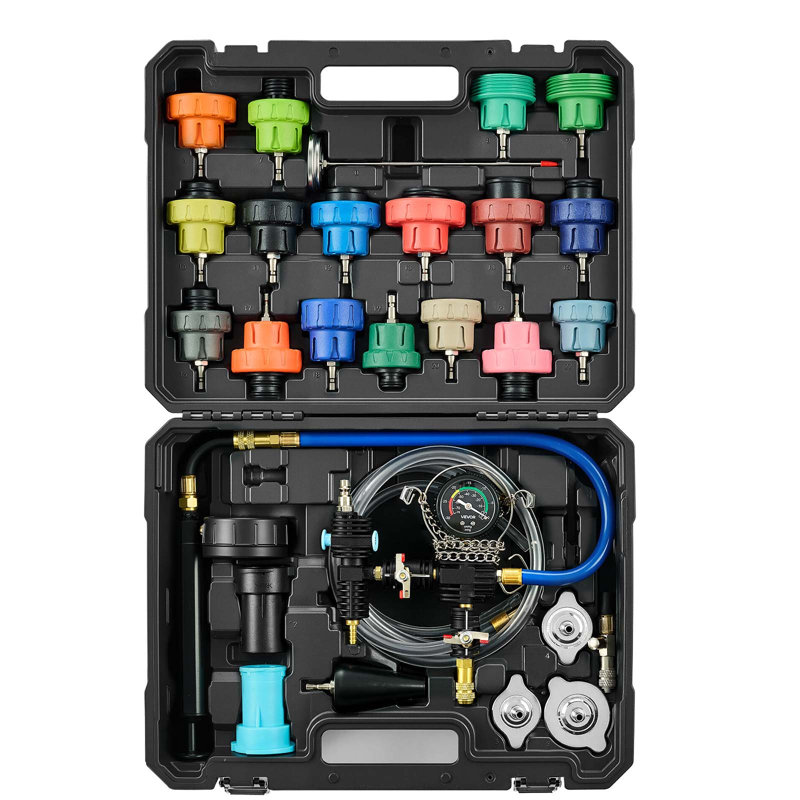 Ensemble de testeur de pression de liquide de refroidissement, kit de remplissage de vide de radiateur 47 pièces avec 3 adaptateurs en métal, ajustement universel, outil de testeur de pression de système de refroidissement automobile, avec pompe à pre
