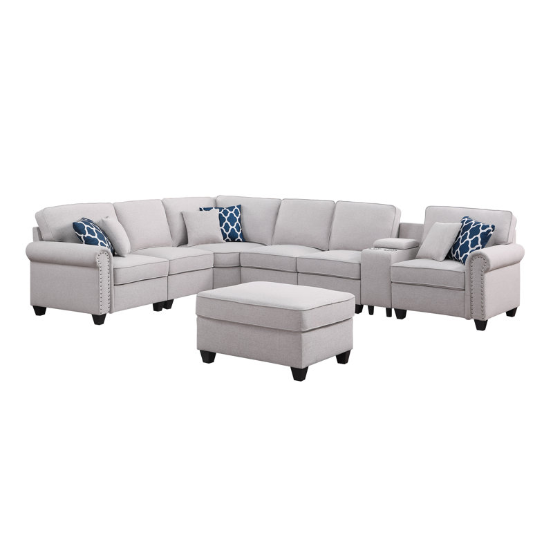 Kittleson Upholstered L-Shaped Sectional Reversible, Light Gray Polyester Blend