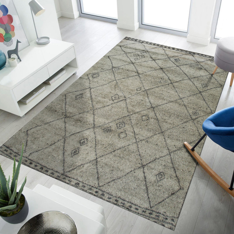 Tapis traditionnel captivant en laine noué à la main gris marocain, Rectangulaire 8 pi x 10 pi