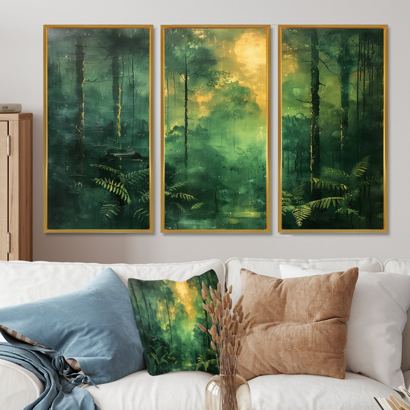 Ensemble de salon mural Elmingham, Toile avec cadre flottant or, H 40 po x l 60 po x P 1 po