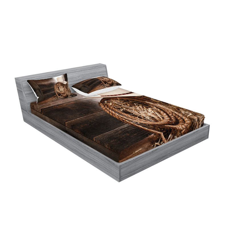 Drap-housse et coussin décoratif Ambesonne Western brun beige, Ensemble de draps pour très grand lit californien