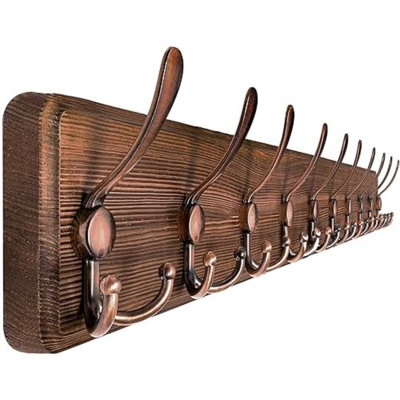 Portemanteau mural - 38,6 po de long, en bois, robuste, rustique, crochets pour mur