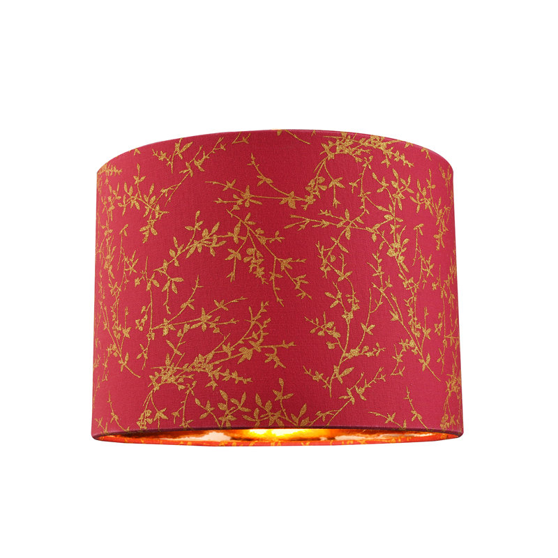 Modern Soft Cotton Fabric Lamp Shade with Shiny Foil Floral Decoration, 18cm H x 25cm W x 25cm D, Red