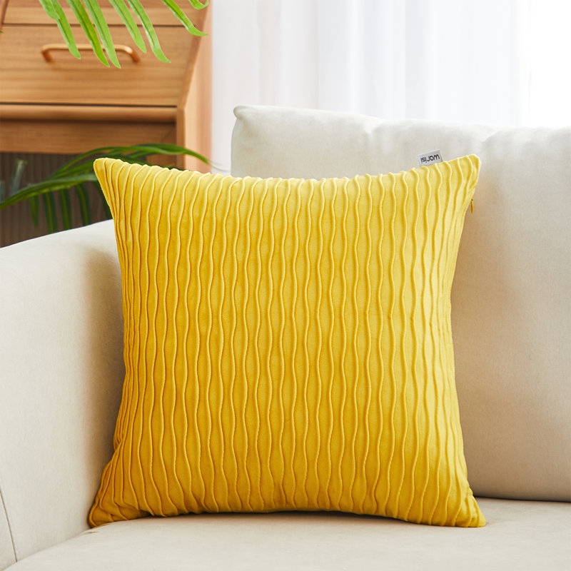 Housse et insert de coussin en velours Velvet wave I, Jaune