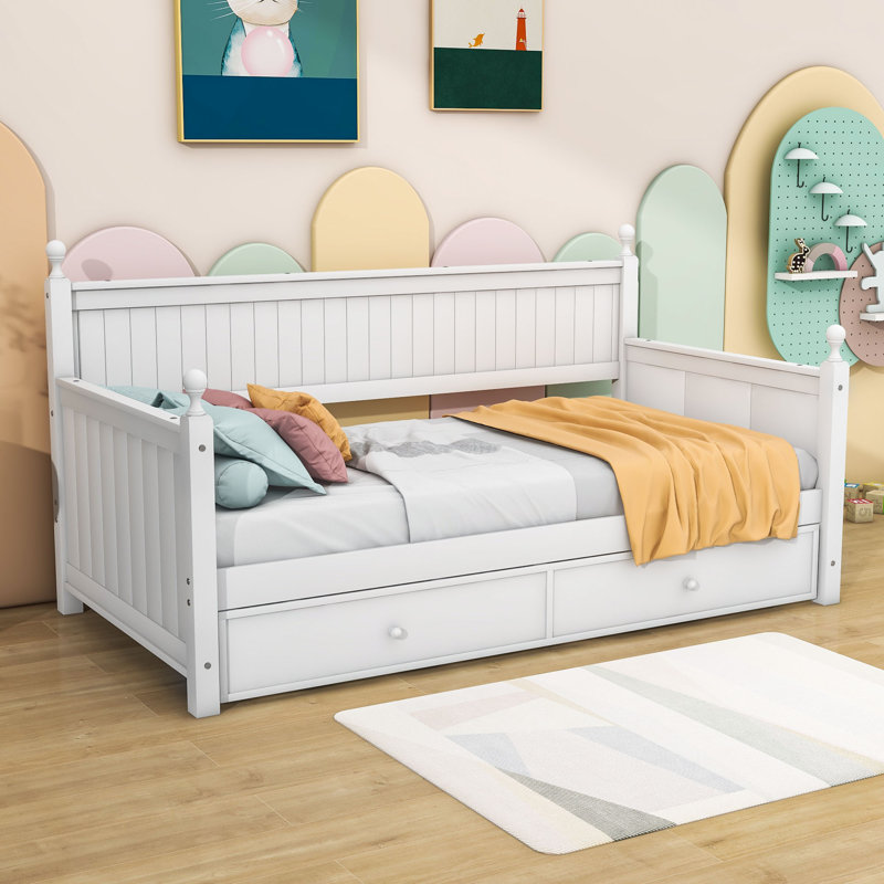 Dalena Twin Size Wood Daybed with Trundle, White