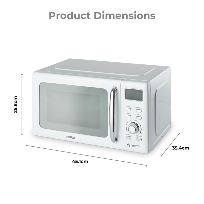 Tower T24041BLK Digital Microwave with Sleek Mirror Door, 800W, 20L, Chrome, White