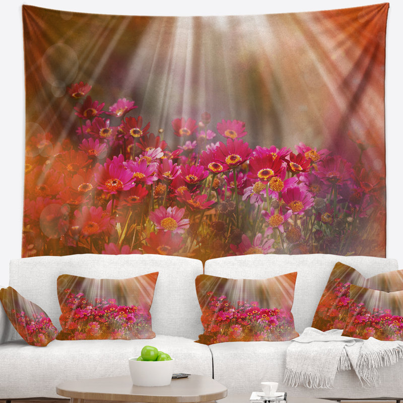Tapisserie de soleil sur le jardin avec fleurs, H 32 po x l 39 po