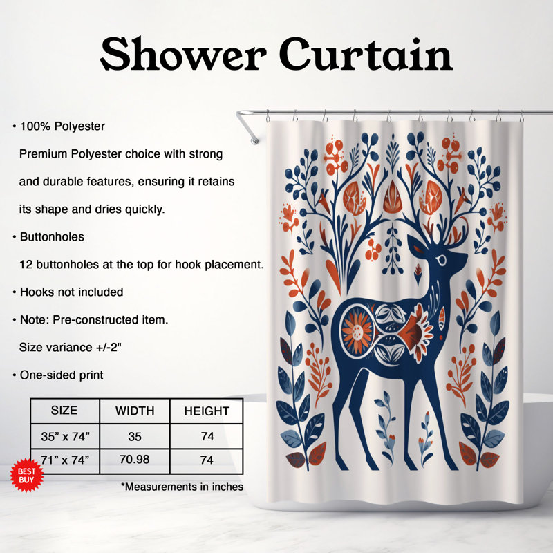 Scandi Christmas Designs - Rideau de douche standard 1 pièce, H 74 po x l 71 po