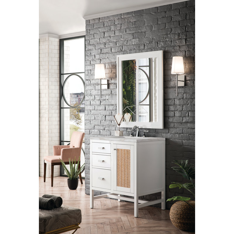 Addison 30'' W Single Vanity, Glossy White, 8" Widespread, Victorian Silver