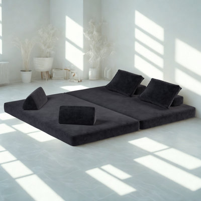 Canapé-lit convertible multifonctionnel de 86,6 po avec 2 dossiers amovibles et 2 coussins, canapé en chenille moelleux, méridienne, manette de jeu, canapé rembourré moderne bricolage, canapé à assise profonde pour salon, bureau, gris foncé.