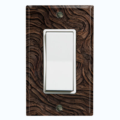 Couvercle de prise de plaque d'interrupteur en métal (imprimé écorce d'arbre en bois brun - bascule simple)