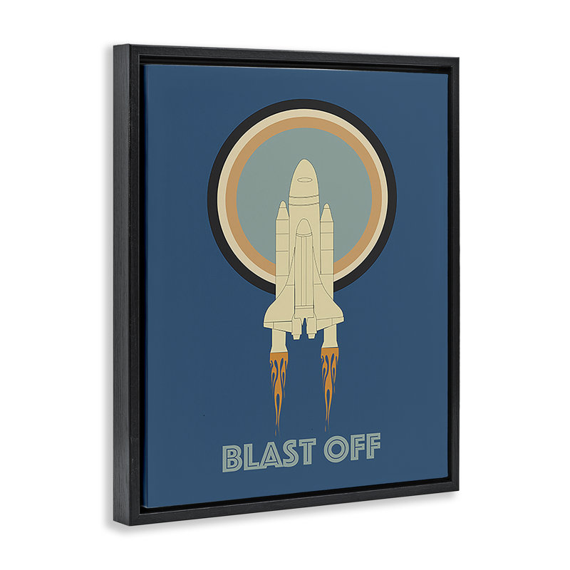 «Blast Off Vintage Rocket Brown» par Ashley Singleton, H 31 po x l 25 po, Cadre flottant noir de jais