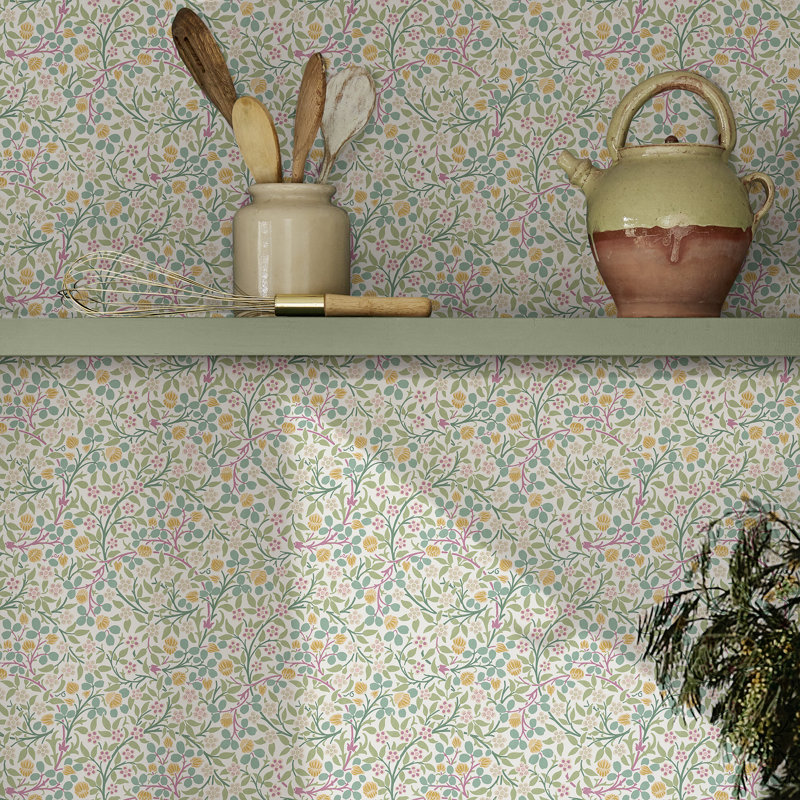William Morris Clover Spring Garden Wallpaper, Green/Pink