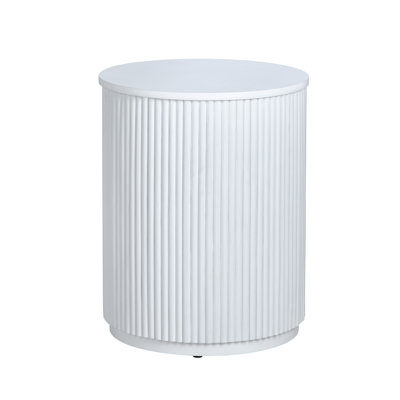 Round White Solid Wood Accent_End Table