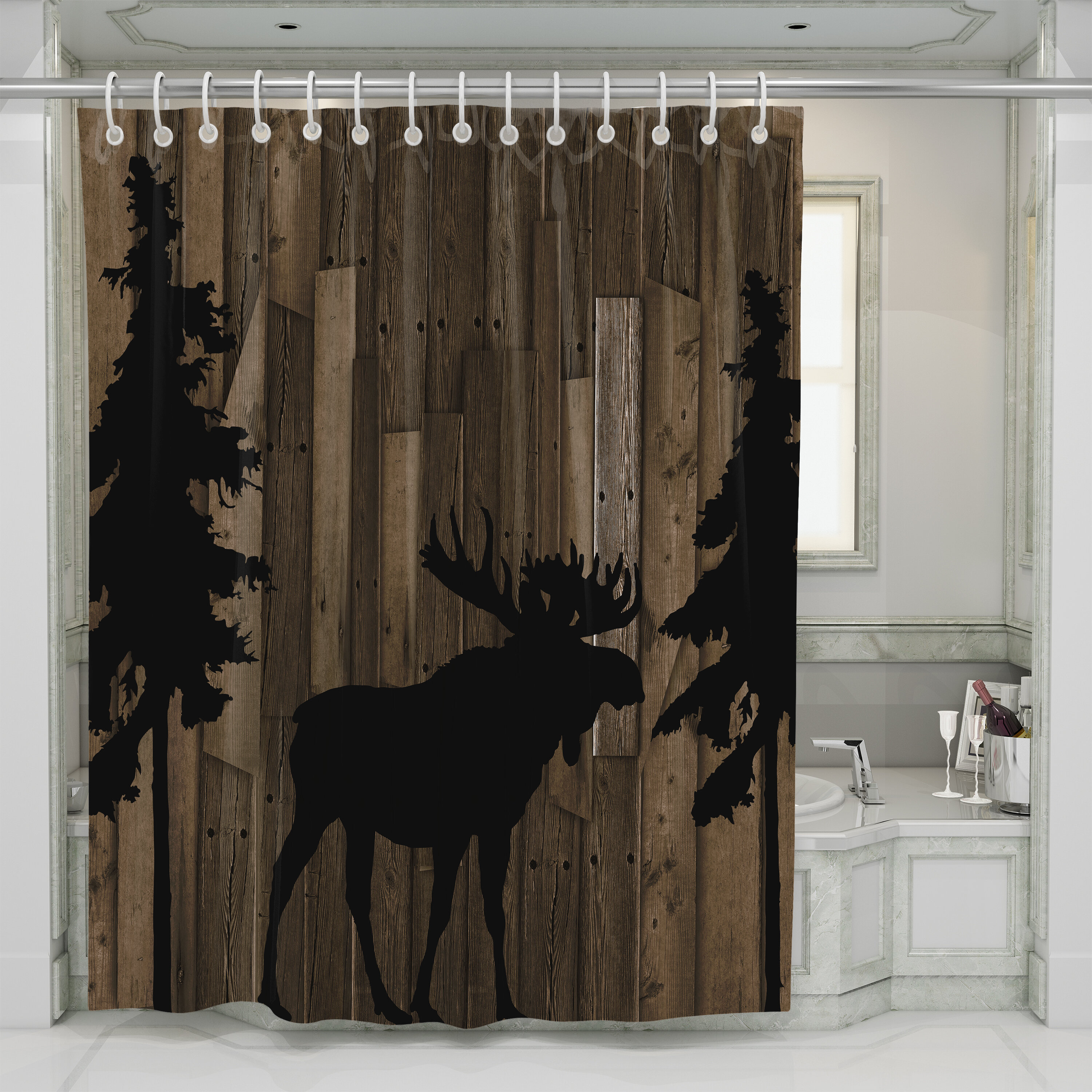 Rustic Bathroom Cabin Sink Accessory Set, Shower Curtain or Bath Mat Lodge  Elk 