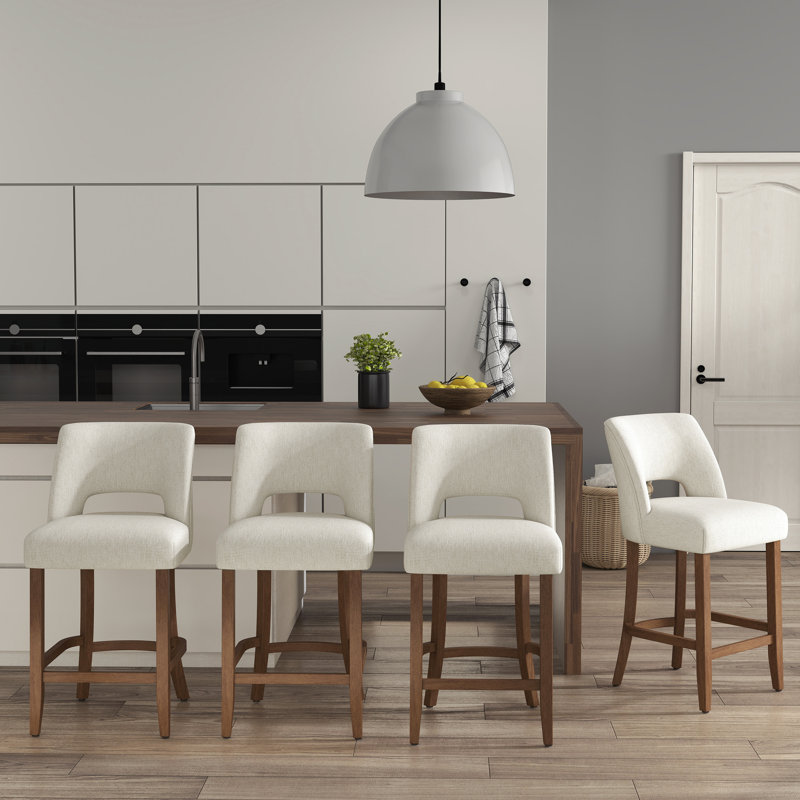 Tabouret de comptoir rembourré en bois massif, 4, Blanc