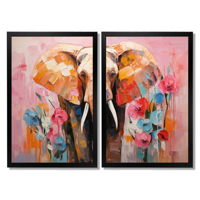 Éléphant gris, art abstrait sur toile, éléphant, art mural gris, ensemble de 2