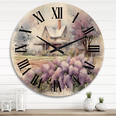 Purple Ang Grey Lilac At The Farm - Landscapes Oversized Wood Wall Clock