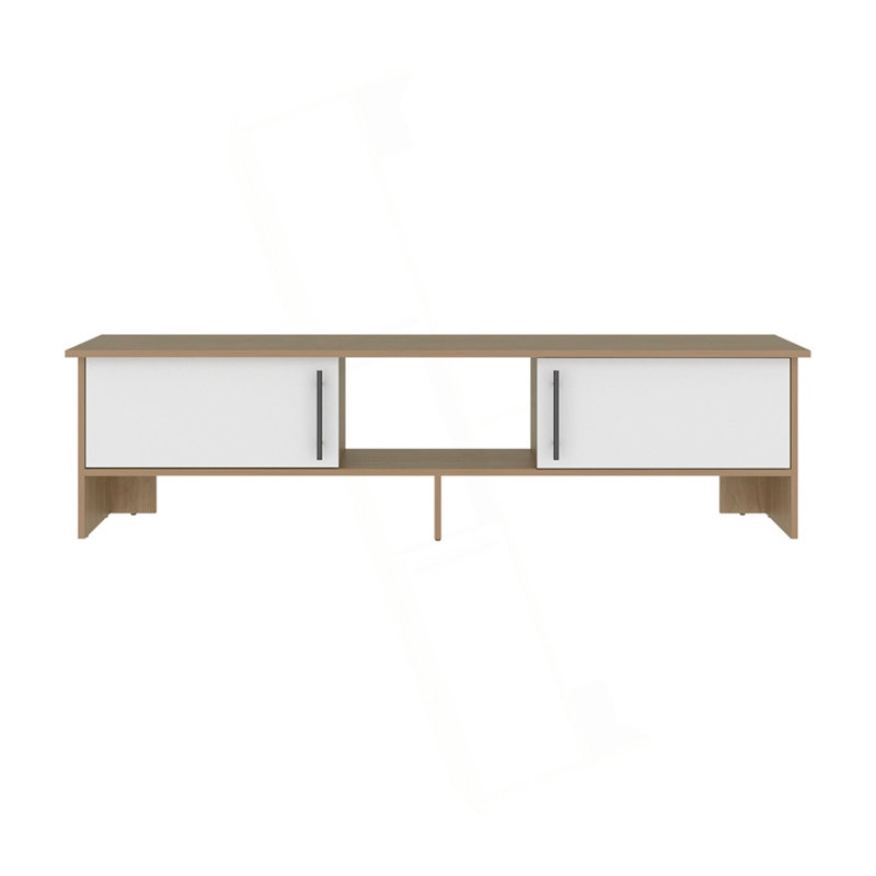 Meuble télé 65 po - Console télé moderne avec tablettes de rangement ouvertes, Beige