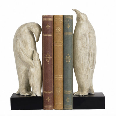 Penguin Family Bookends Resin Decorative Bookends For Shelves Heavy Duty Non-Slip Book Holders