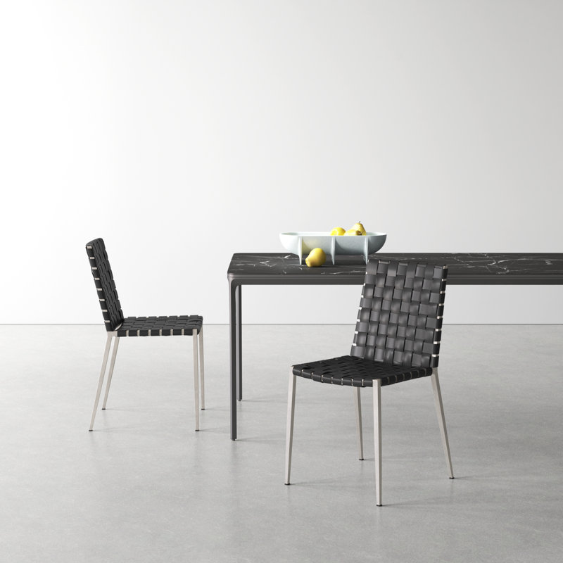 Brett 18'' H Leather Upholstered Metal Armchair, Silver, Black