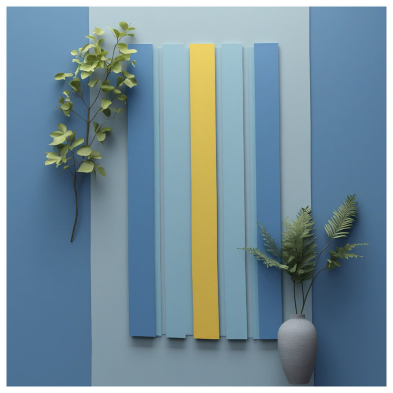 Rideaux de douche à rayures verticales bleues et jaunes très longues, L 70 po x H 84 po