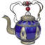 Vintage Moroccan Blue Ceramic Kettle With Silver Engravings