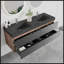 Meuble-lavabo Grace de 60 po en noyer avec lavabo à quartz noir mat et tiroirs noirs doux, conception flottante murale pour salle de bain moderne, pré-assemblé