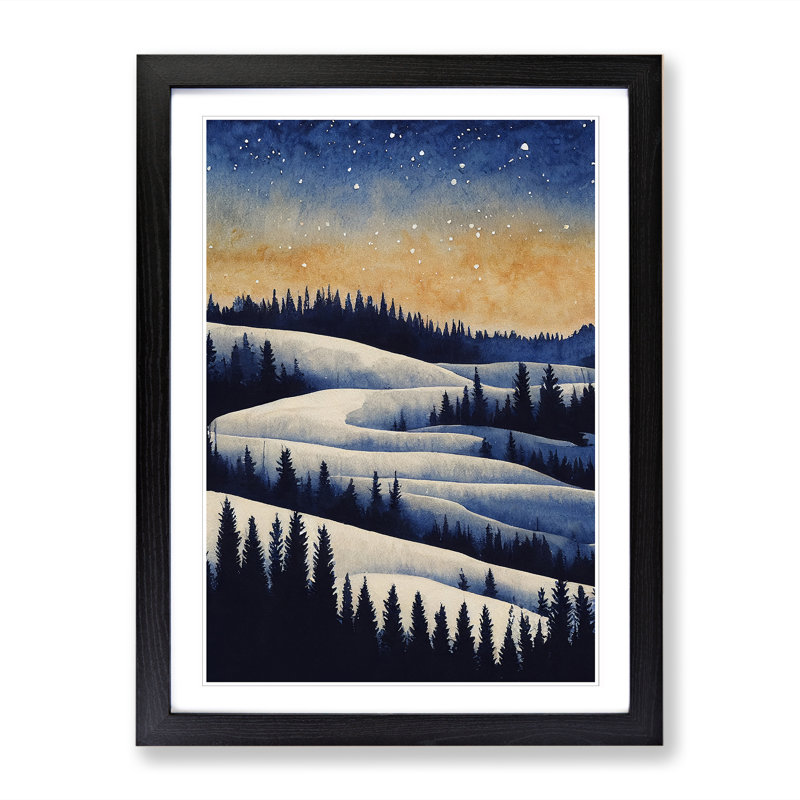 Watercolour Winter Forest Vol.6 - Picture Frame Print, 46cm H x 34cm W x 2cm D, Walnut