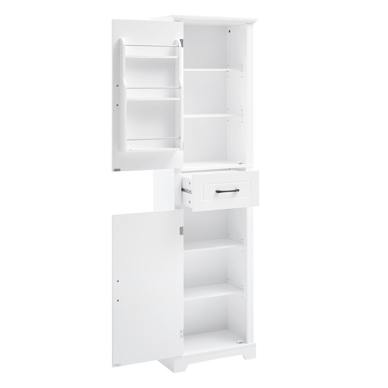 Tall Bathroom Storage Cabinet With Two Doors And Adjustable Shelves, White