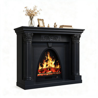 52''W Electric Fireplace with Mantel,Black