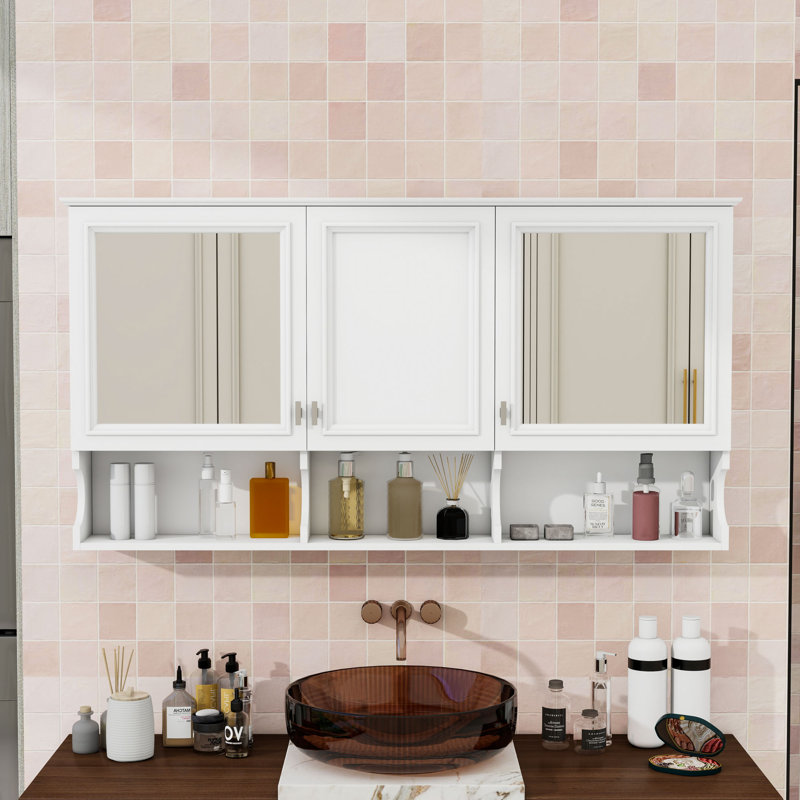 Armoire à pharmacie murale avec miroir haute définition, rangement dissimulé et tablettes ouvertes