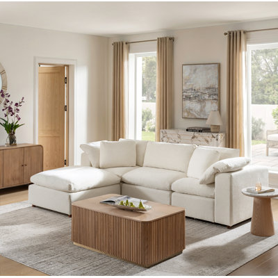 Alberto 118"W Modern Cloud Down Filled Oversized Sectional Couches with One Ottoman