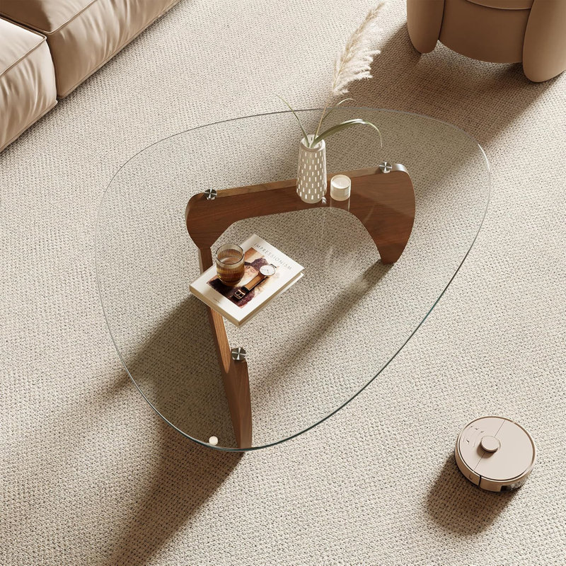 Table basse Morden, plateau triangulaire en verre trempé de 42,5 po x 28,5 po x 16,1 po pour le salon