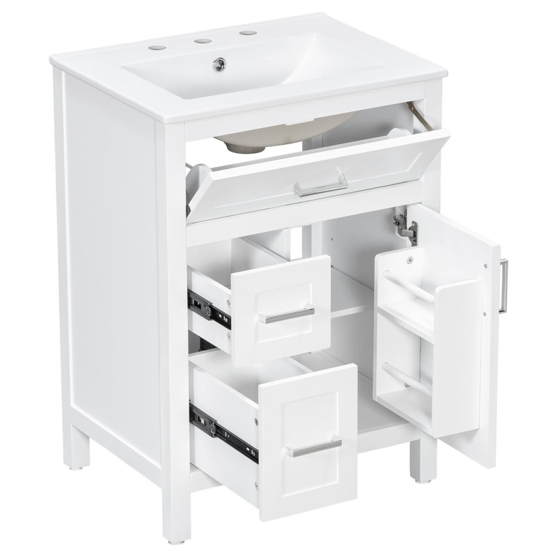 Meuble-lavabo traditionnel 24 po avec comptoir en céramique 24 pièces, Blanc