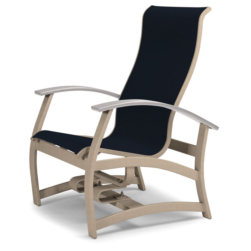 Askar Powder Coated Aluminum Outdoor Lounge Chair, Navy 13D Sunbrella®, White P50, Textured Desert