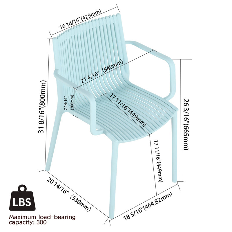 Ensemble de 4 chaises en polypropylène résistantes aux intempéries, Bleu clair