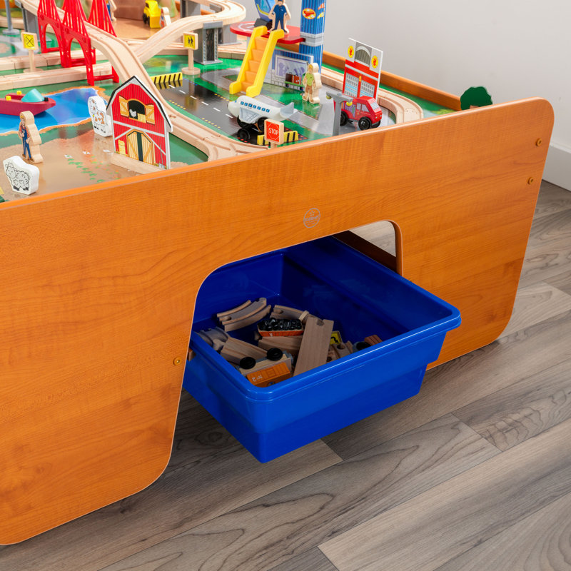 Ride Around Town Wooden Train Set with Table and 100 Pieces