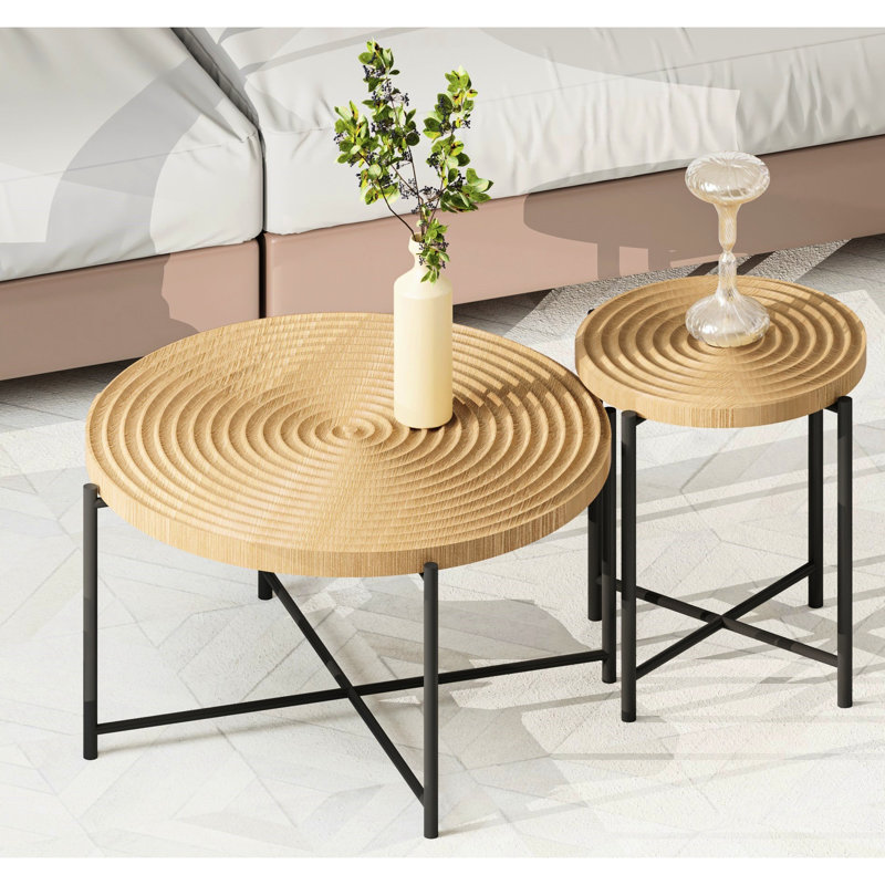 2 Table - Waterproof And Cover. Distressed Cylindrical Style. Black Metal Legs. Appropriate Dimensions For Home Decor. Diverse Color Choices. Stylish. Rustic Vibe Living Rooms Coffee End  2  With .