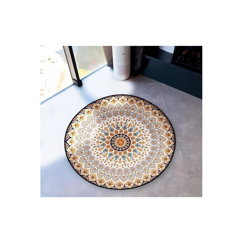 Tapis rond lavable à la machine moderne beige, Sous-tapis rond 3 pi 3 po inclus