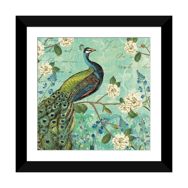 Peacock Arbor V, impression sur toile tendue, H 16 po x l 16 po x P 1 po, Papier beaux-arts encadré noir, Blanc