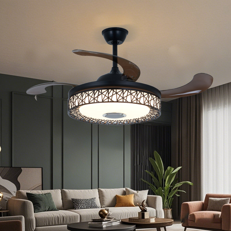 42-inch Black Bird's Nest Bluetooth Invisible Fan Light Remote Control Three-color Lighting Bluetooth Music Playback Silent Large Air Volume Design