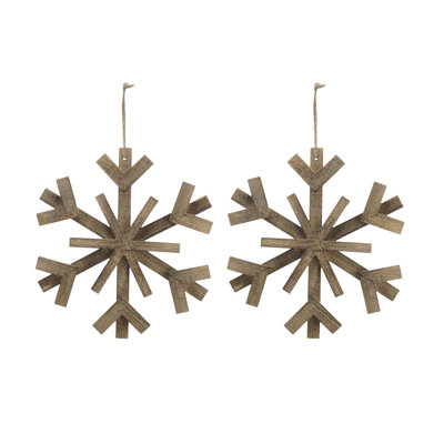 17.7" X 17.7" Large Fir Wood Snowflake Ornaments, Hanging Home Decor Accents For Christmas Tree, Wall Art, Holiday Display, Set Of 2