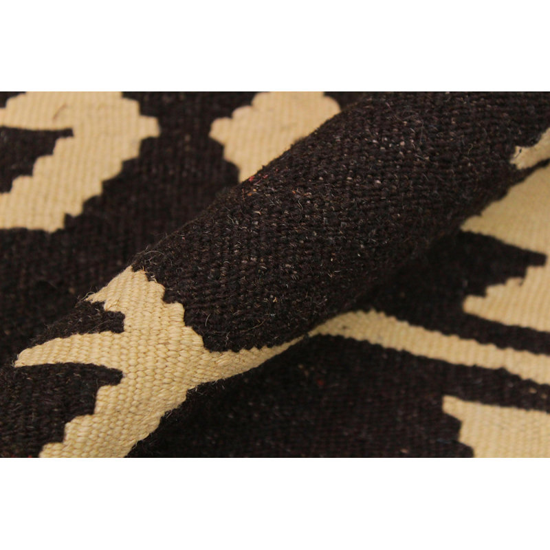 Tapis géométrique en laine brun clair / noir fabriqué à la main 7 pi x 9 pi 7 po Madee